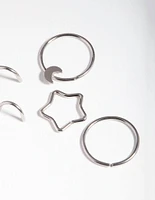 Rhodium Surgical Steel Celestial Nose Jewellery 6-Pack