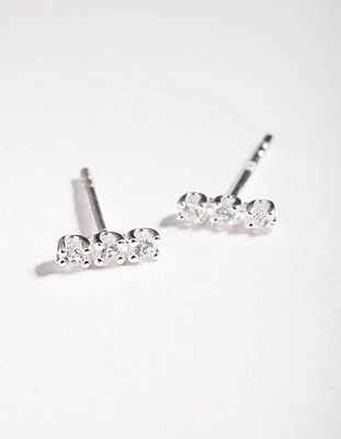 Sterling Silver Cubic Zirconia Stick Stud Earrings