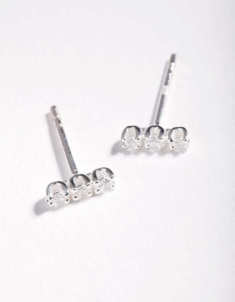 Sterling Silver Cubic Zirconia Stick Stud Earrings