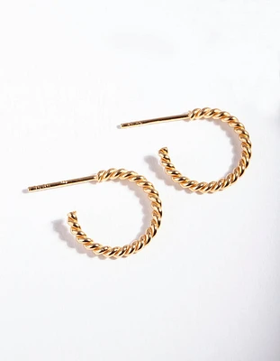 Gold Plated Sterling Silver Open Rope Hoop Earrings