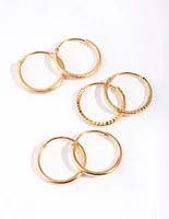 Gold Plated Sterling Silver Medium Textured Hoop Pack Earring