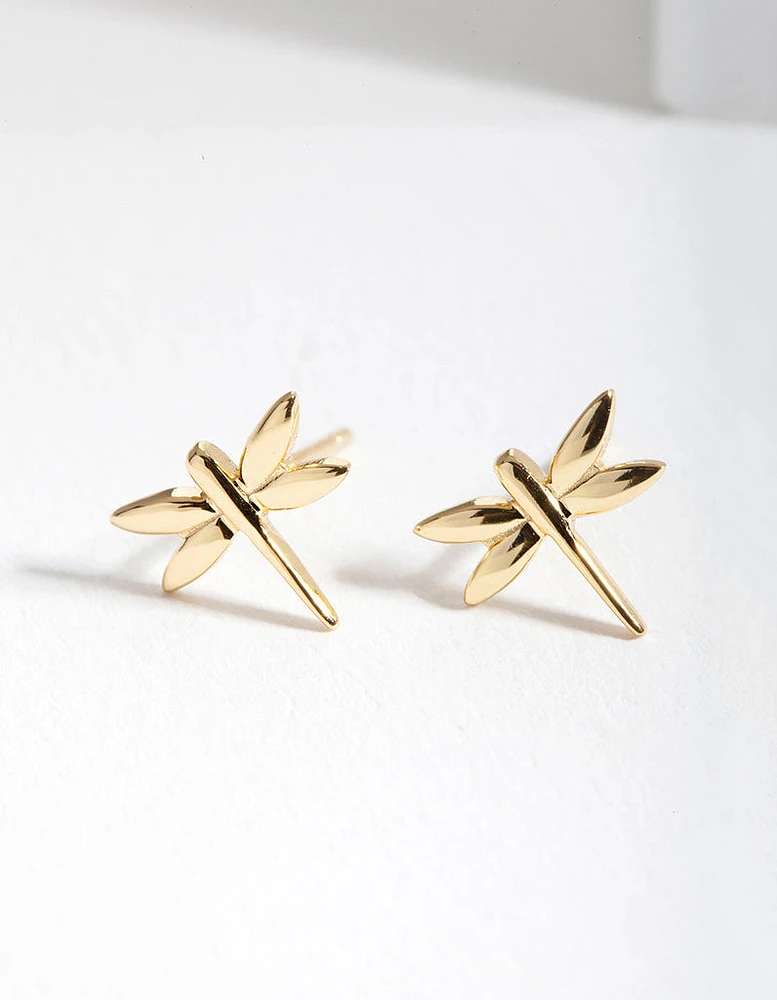 Gold Plated Sterling Silver Dragonfly Stud Earrings