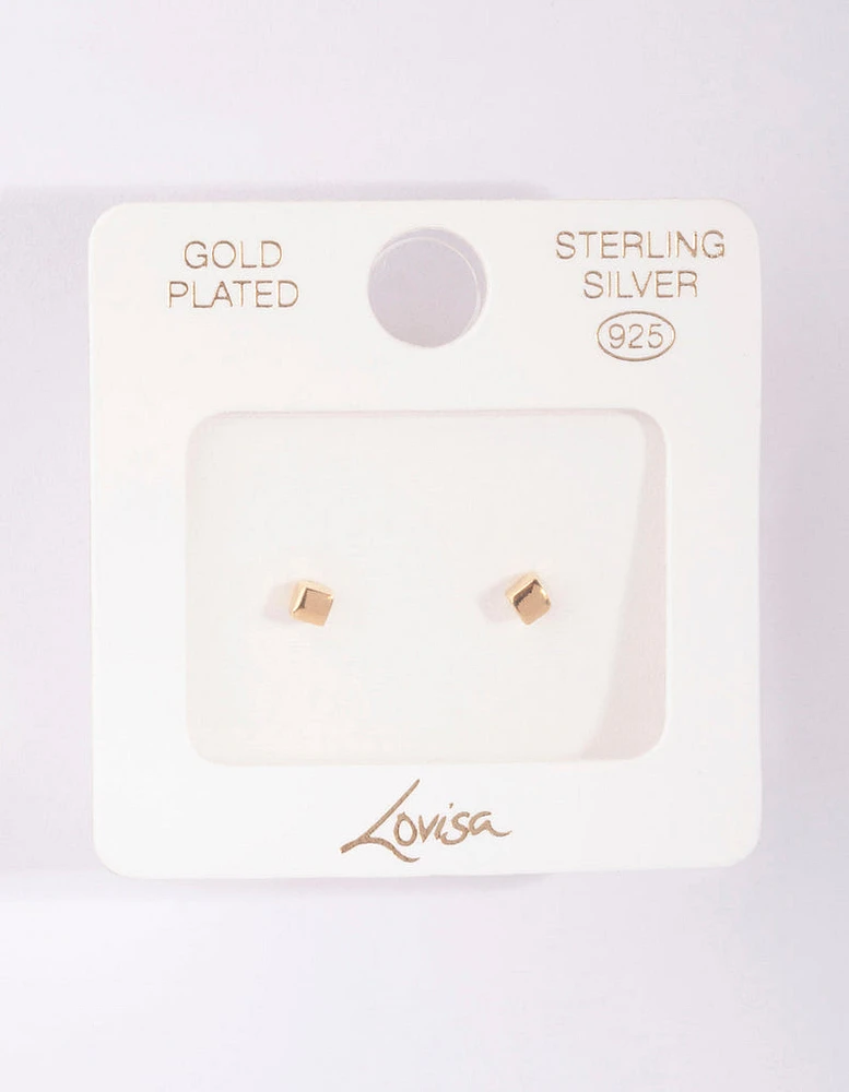 Gold Plated Sterling Silver Mini Cube Stud Earrings