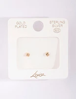 Gold Plated Sterling Silver Mini Cube Stud Earrings