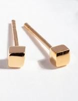 Gold Plated Sterling Silver Mini Cube Stud Earrings