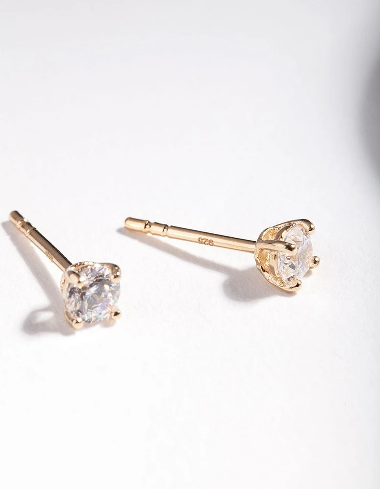 Gold Plated Sterling Silver Cubic Zirconia 1/4 Carat Stud Earrings