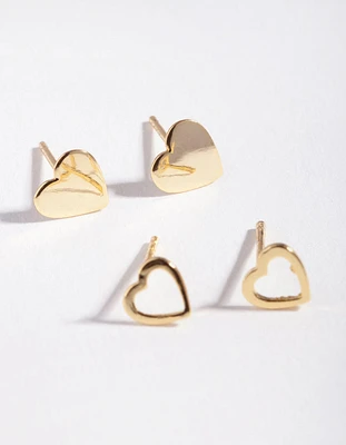 Gold Plated Sterling Silver Heart Stud Earring Pack