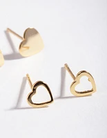 Gold Plated Sterling Silver Heart Stud Earring Pack