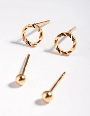 Gold Plated Sterling Silver Textured Circle Stud Earring Pack