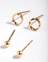 Gold Plated Sterling Silver Textured Circle Stud Earring Pack