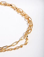 Gold Plated Sterling Silver Mixed Chain Double Row Bracelet