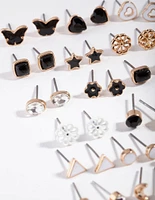 Gold & Dark Feminine Stud Earring 16-Pack
