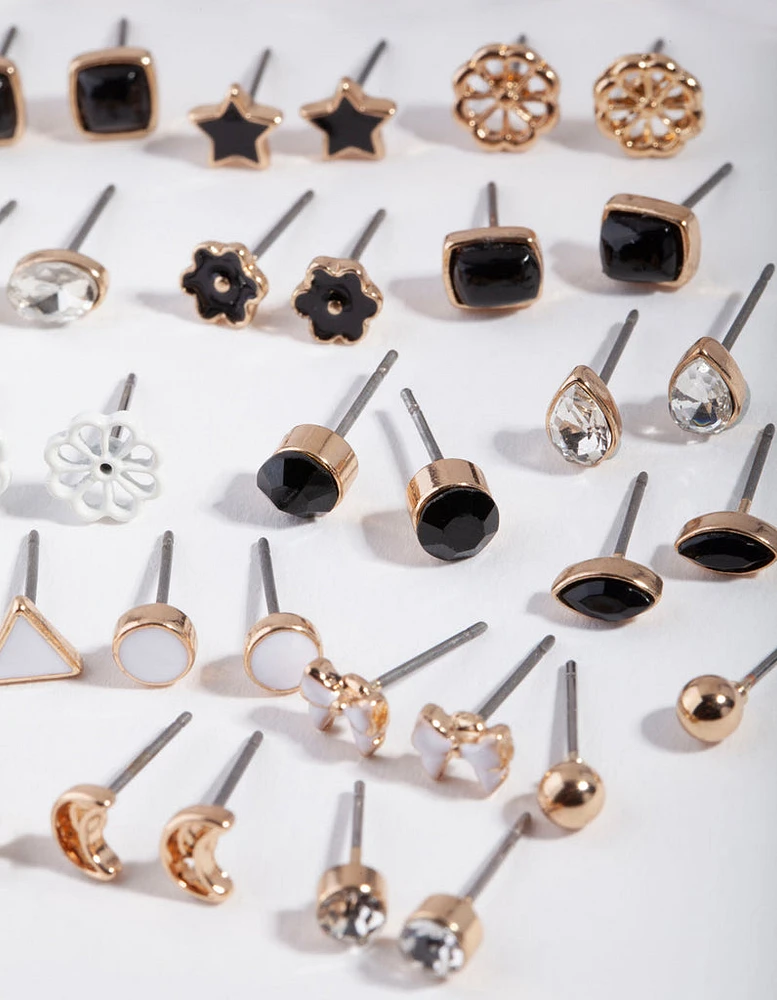 Gold & Dark Feminine Stud Earring 16-Pack