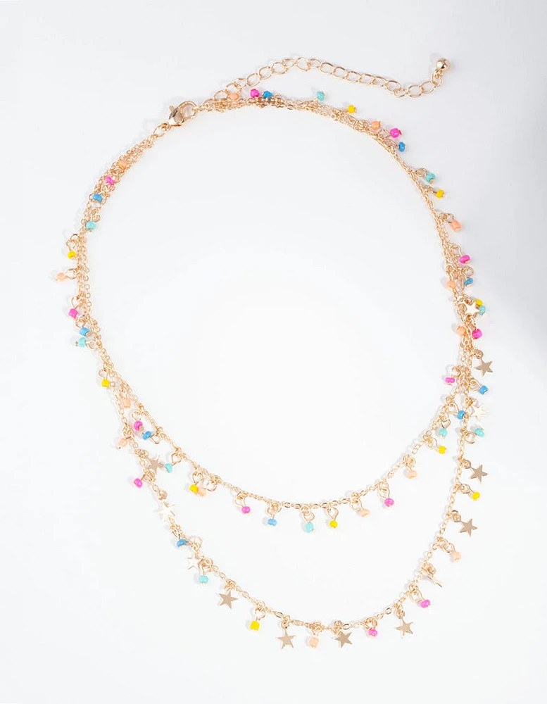 Gold Bright Star Double Row Necklace