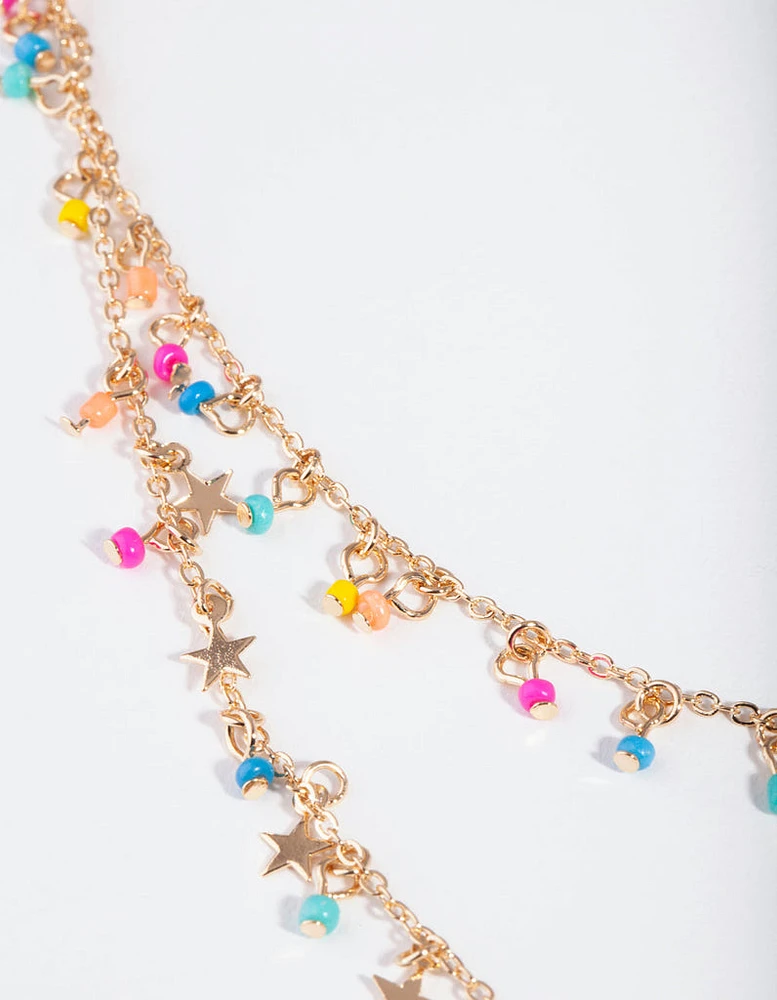 Gold Bright Star Double Row Necklace