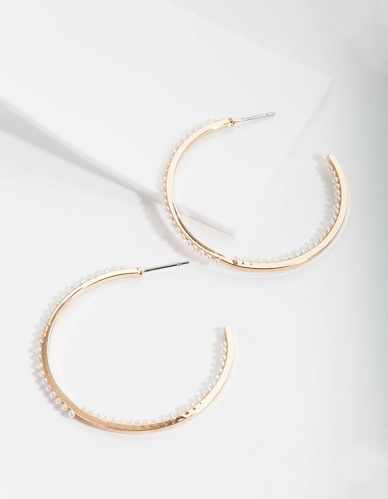 Gold Thin Pearl Hoop Earrings