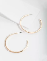 Gold Thin Pearl Hoop Earrings