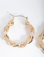 Gold Textured Twist Hoop Earrings