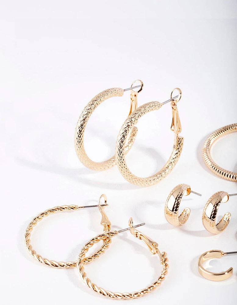 Gold Multi Textured Hoop Earring 6-Pack