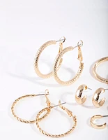 Gold Multi Textured Hoop Earring 6-Pack