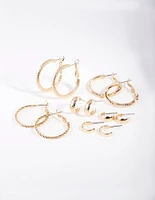 Gold Multi Textured Hoop Earring 6-Pack