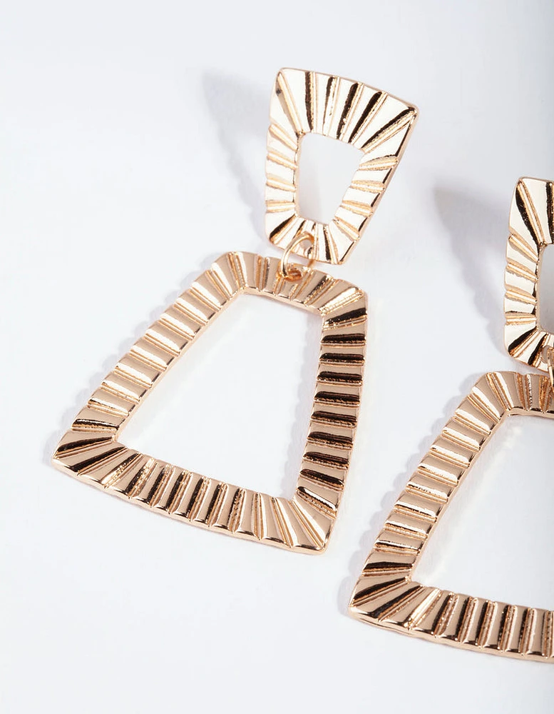 Gold Ribbed Trapeze Earrings