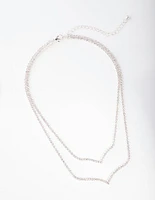 Silver Diamante Double Row Point Necklace