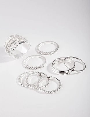 Silver Plain & Ball 10-Pack Rings