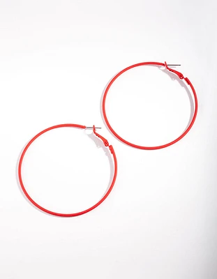 Red Simple Hoop Earrings