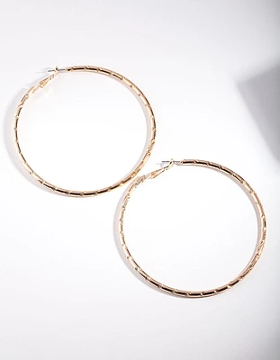 Gold Textured Shiny Hoop Earrings