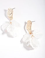 Gold Iridescent Cracked Petal Drop Earrings