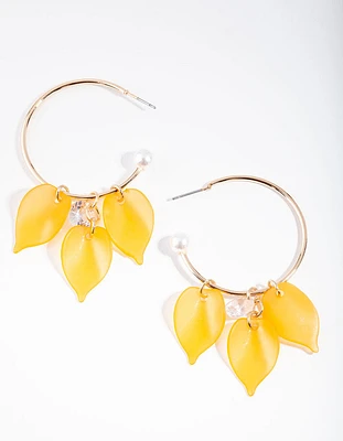 Gold Orange Pearl Back Hoop Earrings