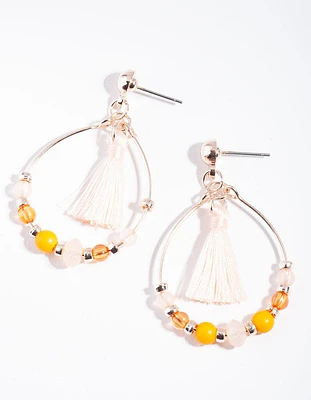 Rose Gold Half Bead Tassel Teardrop Earrings