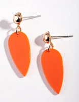 Gold Orange Teardrop Earrings