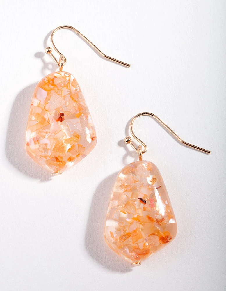 Gold Orange Speckled Drop Earrings