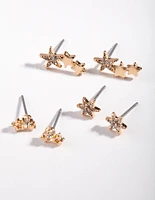 Gold Star Cluster Mix Stud Earring Pack