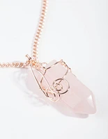 Rose Gold Curled Rose Quartz Stone Necklace