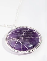 Silver Long Caged Amethyst Necklace