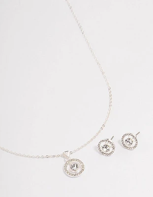 Silver Crystal Halo Jewellery Set