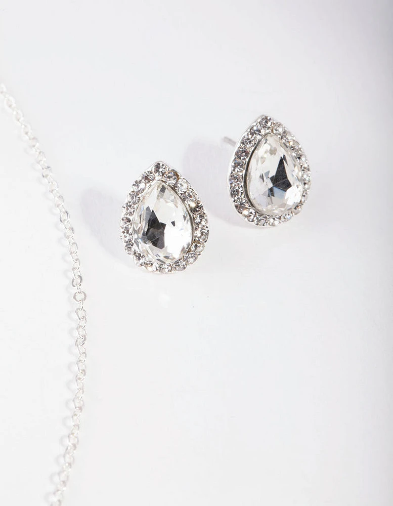 Silver Pear Crystal Jewellery Set