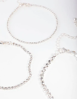 Silver Multi Size Diamante Bracelet Pack