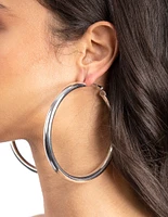 Silver Oversized Polished Hoop Earrings