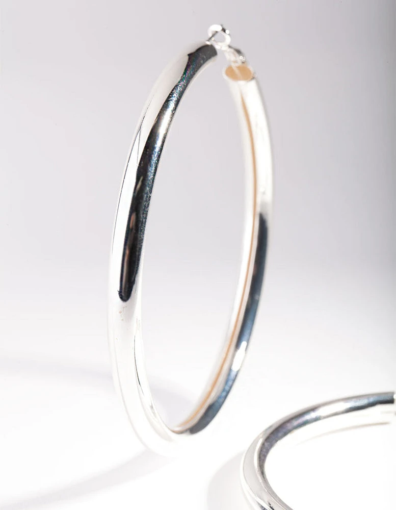 Silver Oversized Polished Hoop Earrings