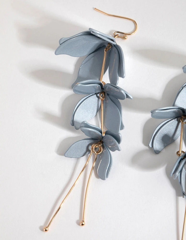 Blue Pearlised Flower Drop Earrings