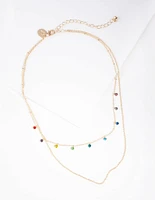 Gold Mini Rainbow Diamante Layered Necklace