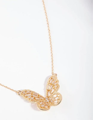 Gold Cubic Zirconia Butterfly Necklace