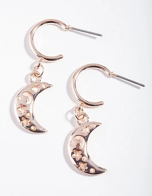 Rose Gold Cut Out Moon Hoop Earrings