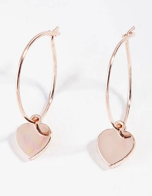 Rose Gold Mini Heart Charm Hoop Earrings