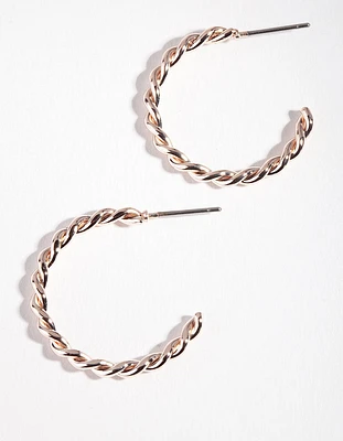 Rose Gold Twisted Hoop Earrings