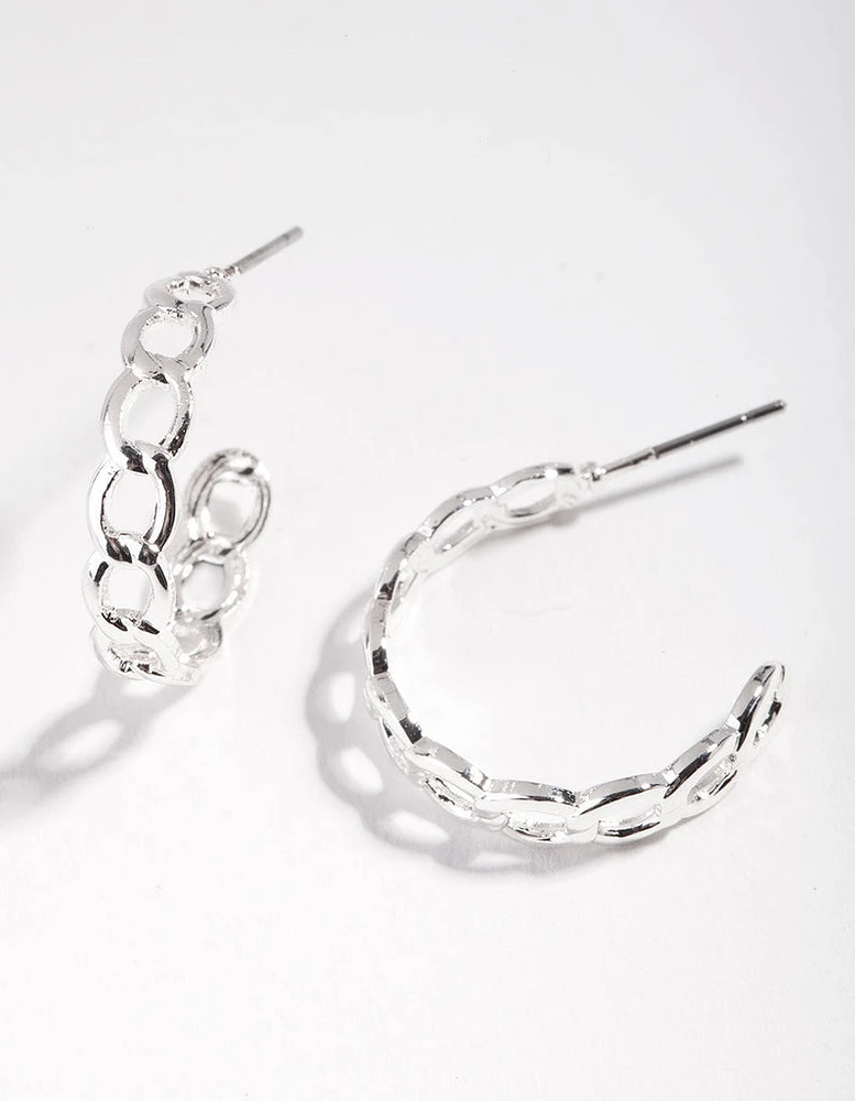 Silver Chain Link Hoop Earrings